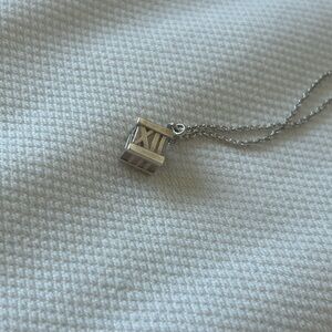 Tiffany Silver Roman Numeral Atlas Cube Necklace